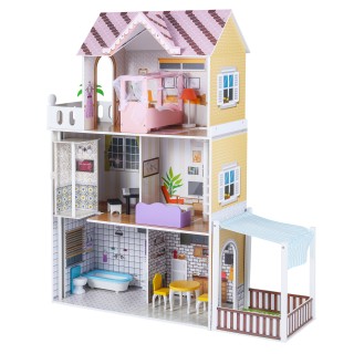 Costway Ξύλινο Κουκλόσπιτο για Παιδιά, 3-όροφο DIY Μοντέρνο Οικογεν...