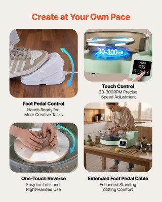 VEVOR Ηλεκτρικός Τροχός Αγγειοπλαστικής για Ενήλικες 450W με Πεντάλ...