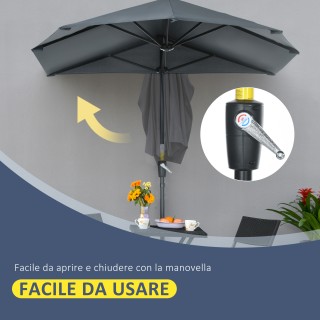 Outsunny Ημικυκλική Ομπρέλα με Μανιβέλα και Αντιηλιακή Σκεπή, 200x1...