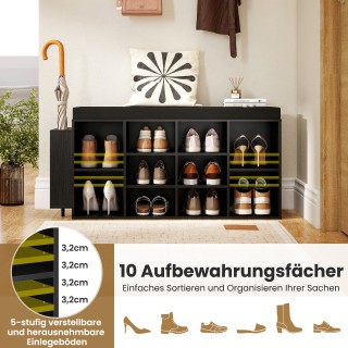 Costway Μαύρο Παγκάκι Παπουτσιών με Θήκη Ομπρέλας & Επενδεδυμένο Κά...