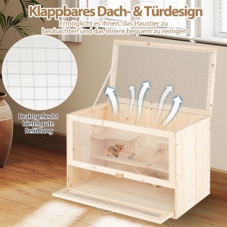 Costway  Ξύλινο Καταφύγιο Χάμστερ με Πτυσσόμενο Καπάκι για Πολυεπίπ...