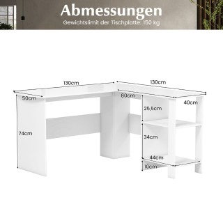 Costway Γραφείο Γωνιακό L-Σχήματος με 2 Οπές Καλωδίων & Ράφια 130 x...