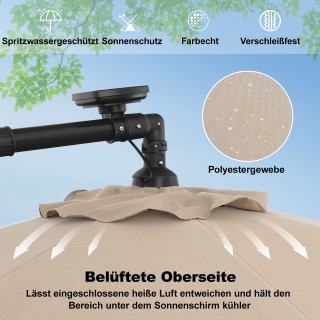 Costway Κρεμαστή ομπρέλα κήπου με μανιβέλα και 40 ηλιακά LED, μπεζ,...