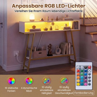 Costway Στενό Κονσολάκι 3 Επιπέδων με Φωτισμό LED και Σταθμό Φόρτισ...