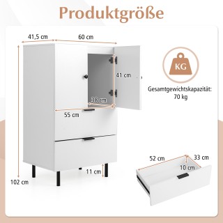 Costway  Ξύλινος Μπουφές με Μεταλλικά Πόδια - Λευκός, Με Στυλ και Χ...