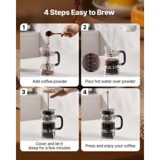 VEVOR Γαλλική Καφετιέρα 1L από Βοριοπυριτικό Γυαλί Ασημί BLKFYHBLYS...