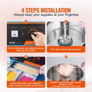 Μηχανή Μαλλιού της Γριάς VEVOR με Καρότσι, 1000W, Μπλε  HCMHTJLSHGZ...