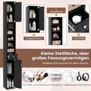 Costway  Στενή ντουλάπα μπάνιου με 2 πόρτες & 1 συρτάρι, 20 x 20 x ...