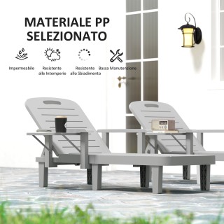 Outsunny Σετ 2 Ρυθμιζόμενες Ξαπλώστρες Κήπου με Τραπεζάκι και Μπράτ...