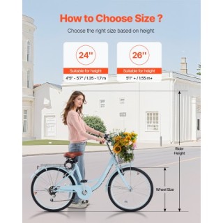 VEVOR Ποδήλατο Cruiser 24 7 Ταχυτήτων με Καλάθι - Ανοιχτό Μπλε GK24...