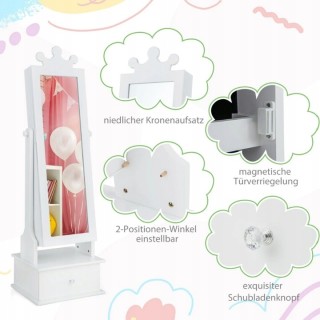 Costway Παιδική Ντουλάπα Κοσμημάτων με Καθρέφτη και Στέμμα για Παιδ...