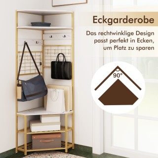 Costway Γωνιακή Κρεμάστρα με Ράφια και Παγκάκι για Παπούτσια JV12207WH