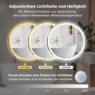 Costway Στρογγυλός Καθρέφτης Ø80 cm με LED Φωτισμό, Ρυθμιζόμενη Φωτ... Costway Στρογγυλός Καθρέφτης Ø80 cm με LED Φωτισμό, Ρυθμιζόμενη Φωτ...