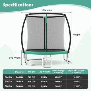 Costway  Πράσινο Στρογγυλό Τραμπολίνο Κήπου Ø305cm με Σκάλα και Δίχ...