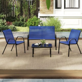 Costway Σετ Μεταλλικών Εξωτερικών Επίπλων 4-τεμαχίων με Πλαίσιο και...