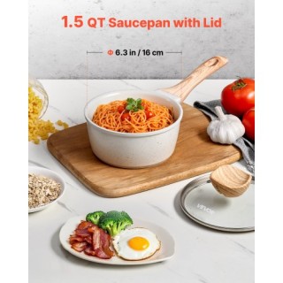 VEVOR Λευκή Κατσαρόλα 1.5QT με Αντικολλητική Επίστρωση, Γυάλινο Καπ...