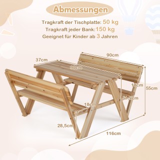 Costway Παιδικό Τραπέζι Πικνίκ Εξωτερικού Χώρου με 2 Πάγκους Ξύλινο...