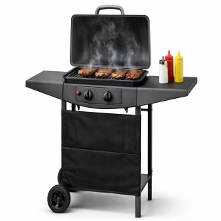 BAKAJI Μπάρμπεκιου Υγραερίου 2 Εστιών με Πλαϊνά Ράφια και Ρόδες 5kW...