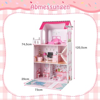 Costway Ξύλινο Κουκλόσπιτο με 17 Κομμάτια Επίπλωσης & Σκάλες Αξεσου...