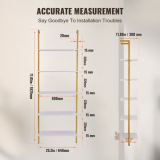 VEVOR  Ράφι Τετράγωνου Σωλήνα 5 Επιπέδων 24x11.8in Τοίχου Χρυσό Λευ...