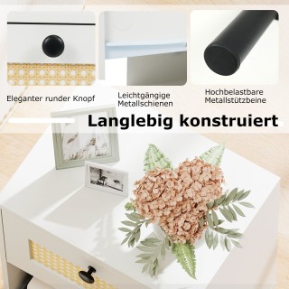 Costway Σετ 2 Κομοδίνα Boho με Συρτάρι από Ρατάν, 4 Σταθερά Πόδια κ...