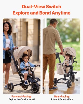 VEVOR Παιδικό Τρίκυκλο και Καρότσι 7 σε 1 με Χειρολαβή, Τέντα και Π...