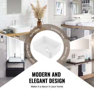 VEVOR Σύγχρονος Κεραμικός Νιπτήρας 16 x 12 για Μπάνιο, Λευκός Πάγκο...