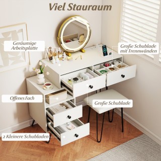 Costway Σετ τουαλέτας μακιγιάζ με σκαμπό, φωτισμό, πρίζα & περιστρε...