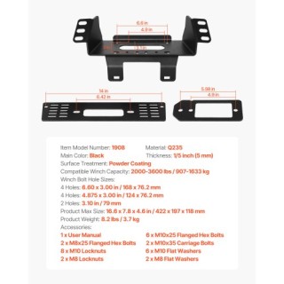 VEVOR Βάση για Βίντσι με Σύνδεση Ρυμούλκησης - Polaris Ranger (2010...