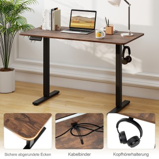 Costway Ηλεκτρικό Ρυθμιζόμενο Γραφείο 120 x 60 cm με Γάντζο σε Ρουσ...
