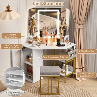 Costway Γωνιακή Τουαλέτα Μακιγιάζ με Σκαμπό & LED Φωτισμό & Σταθμό ... Costway Γωνιακή Τουαλέτα Μακιγιάζ με Σκαμπό & LED Φωτισμό & Σταθμό ...