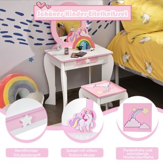 Costway Παιδικό Σετ Τουαλέτας Πριγκίπισσας με Καθρέφτη και Σκαμπό σ...