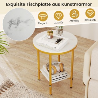 Costway Στρογγυλό Τραπεζάκι Σαλονιού 40,5 εκ. με Λευκή Μαρεμαροψημο...