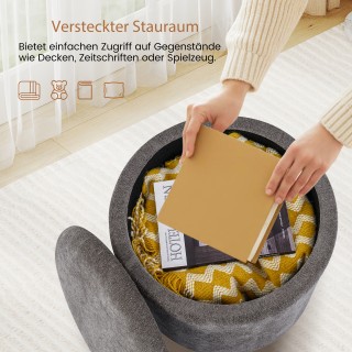 Costway Γκρι Στρογγυλό Υποπόδιο με Αποσπώμενο Καπάκι & Ξύλινα Πόδια...