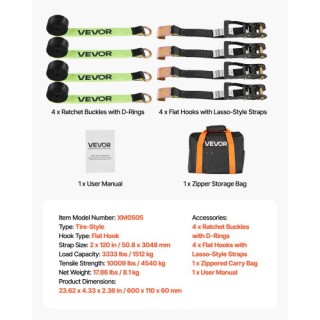 VEVOR Σετ Δεσίματος Τροχών/Ελαστικών για Τρέιλερ - Αντοχή 4540 kg, ...