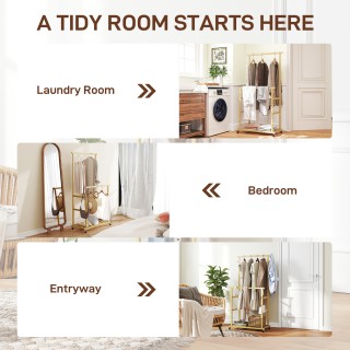 HOMCOM Κρεμάστρα με 2 Ράβδους, Κάτω Ράφι και 4 Ρόδες από Μπαμπού, 8...