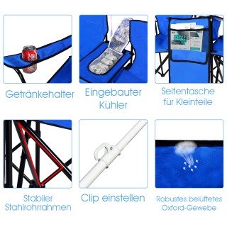 Costway  Φορητή και Πτυσσόμενη Καρέκλα Ζευγαριού με Αποσπώμενη Ομπρ...