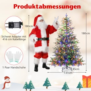 Costway Τεχνητό Χριστουγεννιάτικο Δέντρο 180 cm με 250 Πολύχρωμα LE...