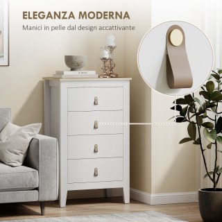 HOMCOM Λευκή Συρταριέρα Κρεβατοκάμαρας με 4 Συρτάρια και Λαβές από ...