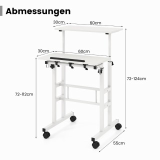 Costway Ρυθμιζόμενο Έπιπλο Γραφείου με Διπλό Επίπεδο και Ρόδες σε Λ...