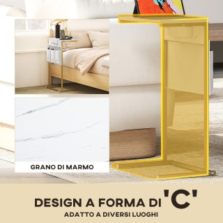 HOMCOM Τραπεζάκι Σαλονιού C Μάρμαρο με Ρεύμα & USB, Λευκό, 50x30x60...