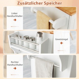 Costway Λευκός Ξύλινος Νησίδα Κουζίνας με 5 Κρυφούς Τροχούς και Επι...