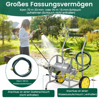 Costway  Μεταλλικό Καρότσι για Λάστιχο Κήπου – Ασημί, 70μ Χωρητικότ...