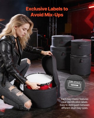 VEVOR Σετ Πέντε Θηκών Τυμπάνων, 600D, Επενδυμένες Θήκες για Μπάσο, ...