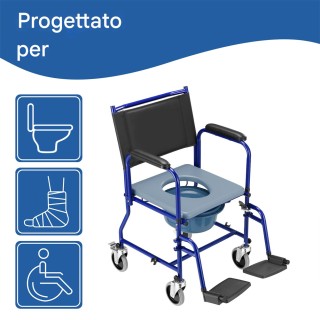 BAKAJI Αναπηρικό Καροτσάκι με Υποπόδιο και Αφαιρούμενη Λεκάνη με Κα...