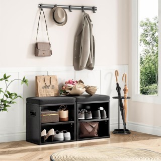 BAKAJI Μαύρο Παγκάκι Σκαρπιέρας για Είσοδο με Μαξιλάρι και Ράφι 44 ...