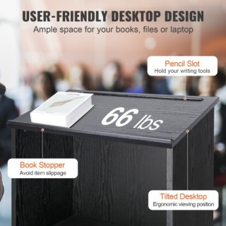 Βήμα VEVOR 47 με Ρόδες, Ξύλινο Αναλόγιο με Ράφια, Μαύρο  CTSJTHSYMD...