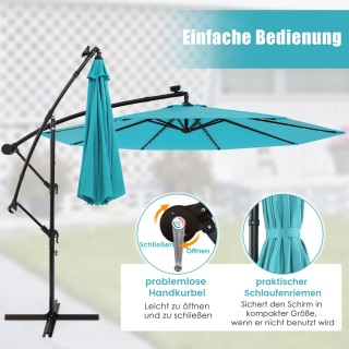 Costway Ομπρέλα Κήπου με 40 Ηλιακά LED & Μανιβέλα, Τυρκουάζ NP11556TU