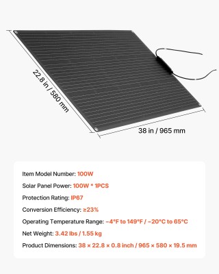 VEVOR Εύκαμπτο Ηλιακό Πάνελ 100W Monocrystalline με Απόδοση 23% IP6... VEVOR Εύκαμπτο Ηλιακό Πάνελ 100W Monocrystalline με Απόδοση 23% IP6...