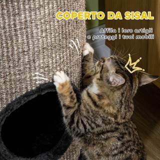 PawHut Τρίπατη Γατοκοιτίδα με Ξύστη Σίσαλ και Πελούτσα, Ø38x70cm, Γ...